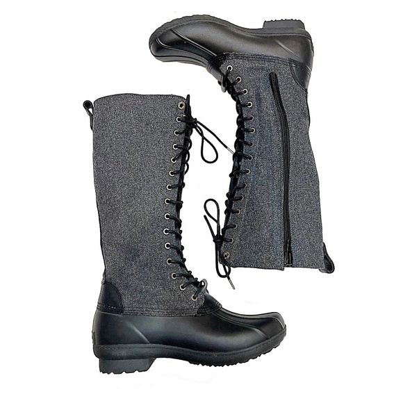 Michael Kors Easton Flannel and Rubber Tall Rain Boot, Black / Gray, Size 7 - Picture 4 of 11